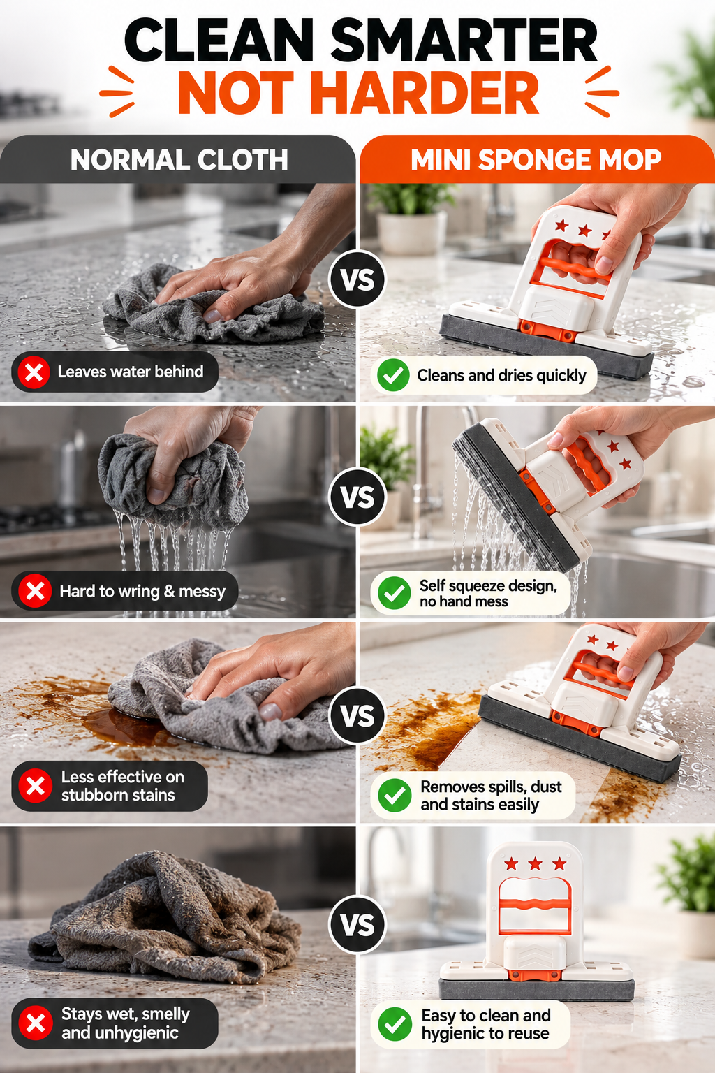 Mini Squeeze Sponge Mop for Home & Glass Cleaning