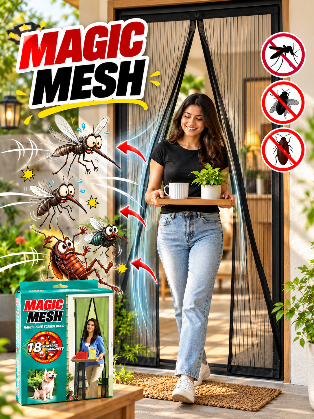 Magnetic Mesh Screen Door with Auto-Close Magnets