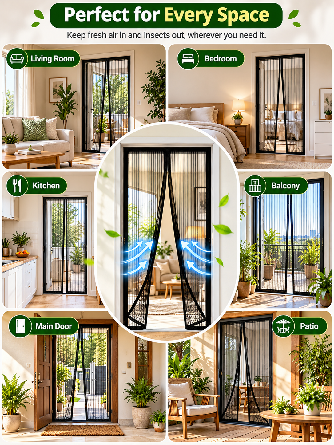 Magnetic Mesh Screen Door with Auto-Close Magnets