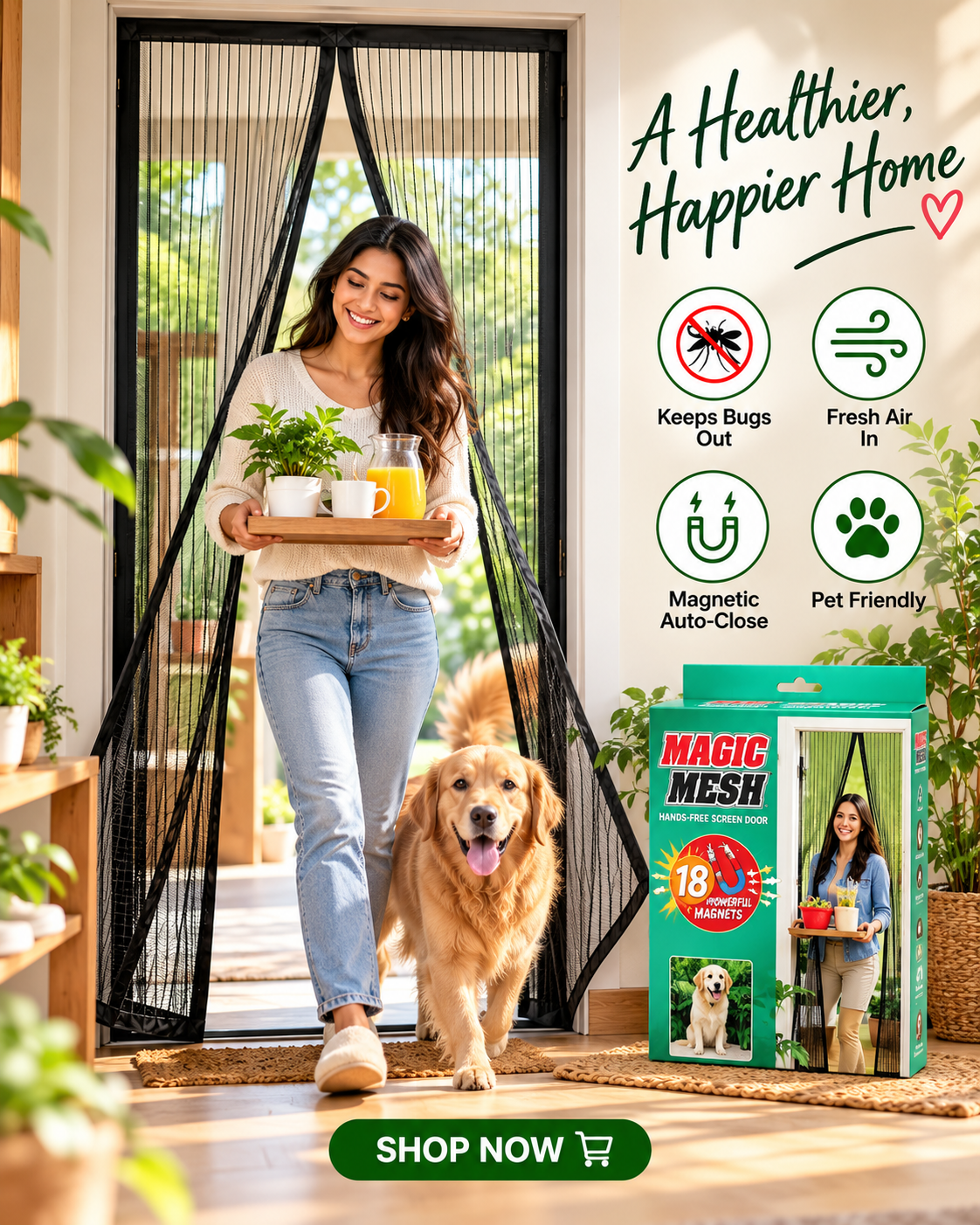 Magnetic Mesh Screen Door with Auto-Close Magnets