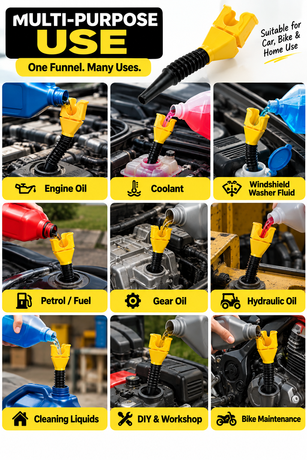 Flexible Car Oil Funnel with Bottle Clip