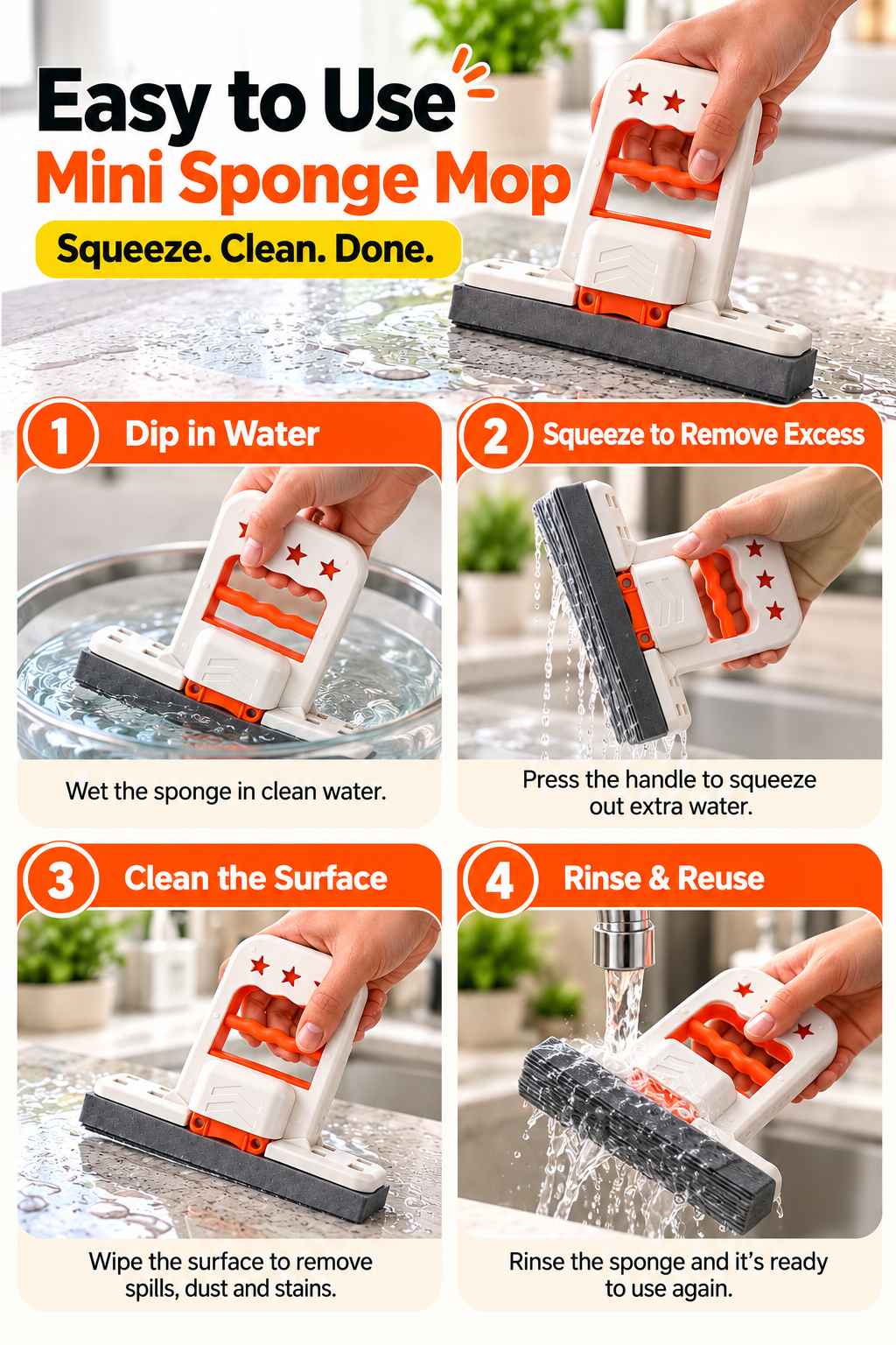 Mini Squeeze Sponge Mop for Home & Glass Cleaning