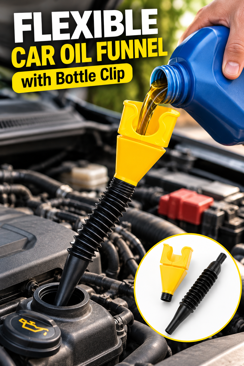 Flexible Car Oil Funnel with Bottle Clip